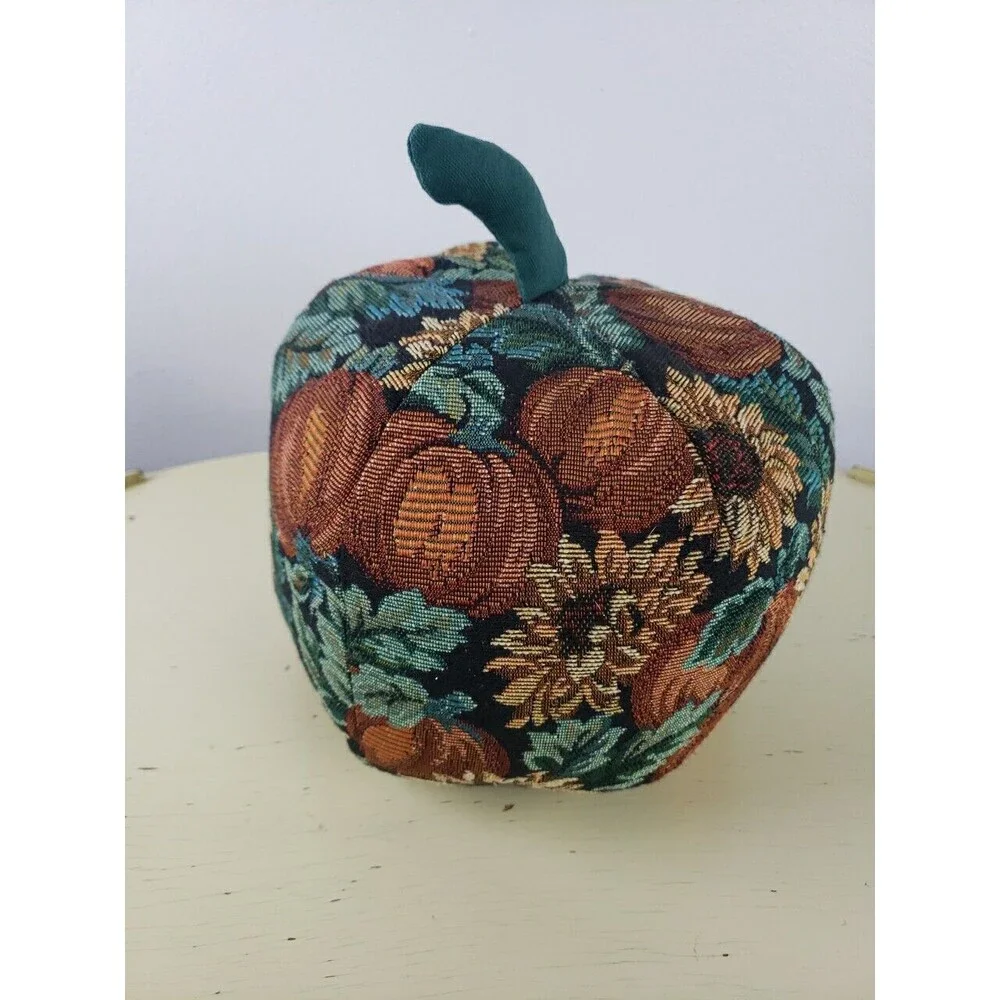 Vintage pumpkin jacquard floral fabric stuffed plush Halloween Thanksgiving